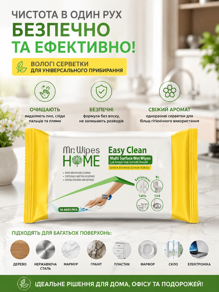 Вологі серветки для прибирання Farmasi Mr. Wipes «Лимон» 40 шт