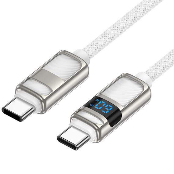 Дата кабель Hoco U137 Line with display Type-C to Type-C 60W (1.2m) White | Зображення 2