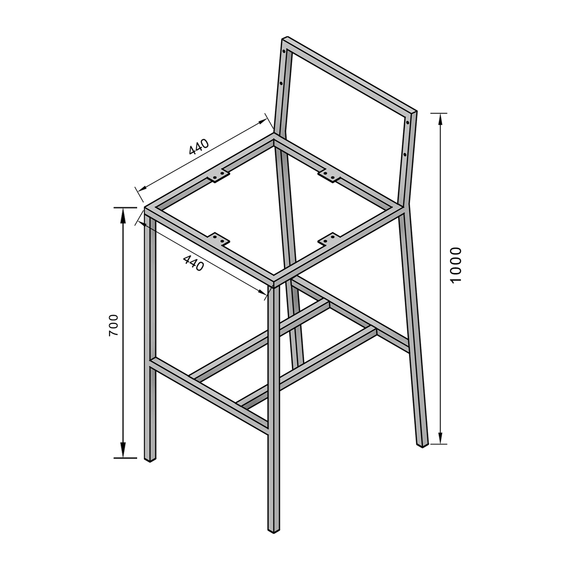 Каркас для барного стула из металла 440×440mm, H=1000mm Серый | Зображення 2
