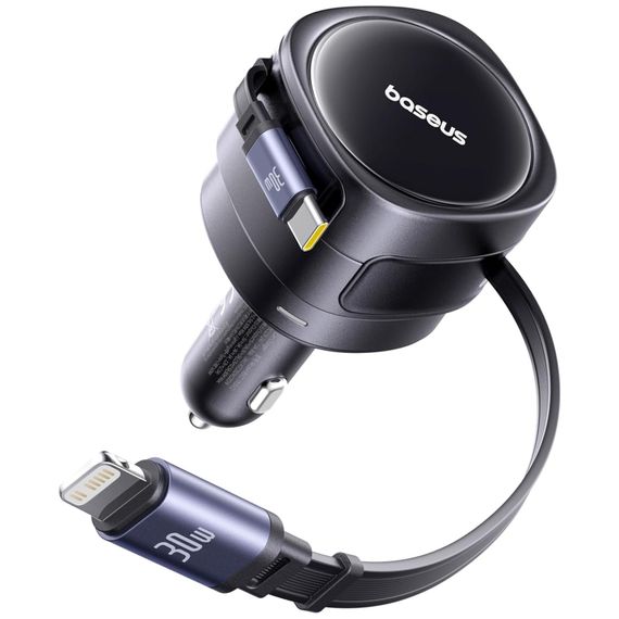 АЗП Baseus Enjoyment Max PD60W with retractable cables (1USB-C/1L) (C00035507121) Cosmic Black | Зображення 2