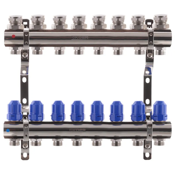 Коллекторный блок с термостаточ. клапанами Koer KR.1100-08 1"x8 ways (KR2634)