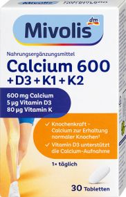 Комплекс витаминов Mivolis Calcium 600мг. + D3 + K1 + K2 витамины Миволис Кальций