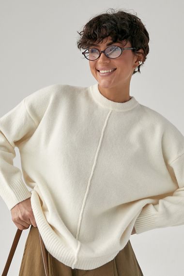 В'язана вільна кофта з декоративним швом - молочний цвет, ONE SIZE (є розміри) | Зображення 4