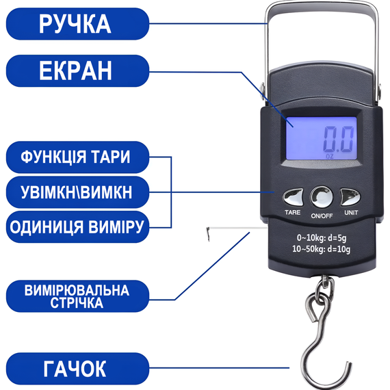Электронные весы - кантер Digital Lion HS-A09L, ручные весы с измерительной лентой, для взвешивания товаров и продуктов до 50 кг | Зображення 3