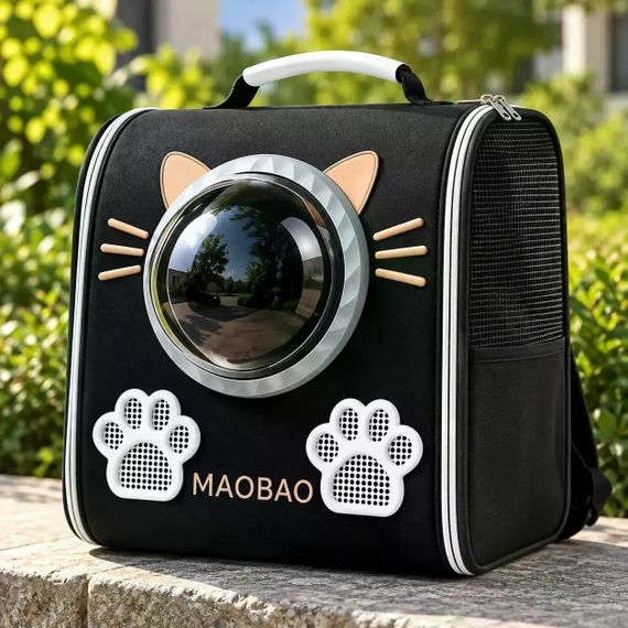 Рюкзак-переноска S-cat1 для котів 36×24×40 см чорний • Рюкзак для котів S-cat1 з прозорим вікном і вентиляцією 36×24×40 см | Зображення 5