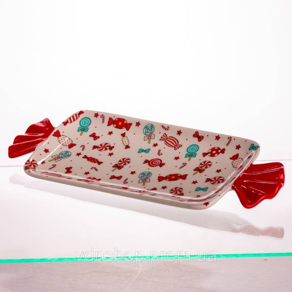 Блюдо сервировочное Merry Christmas 35×12.5 (см) прямоугольное с ручками из фарфора CR-1-29