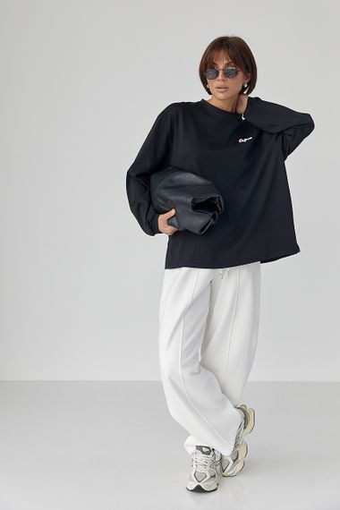 Лонг вільного фасону з написом - чорний цвет, ONE SIZE (є розміри) | Зображення 2