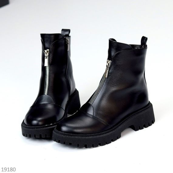 Базові повсякденні чорні зимові черевики натуральна шкіра | Зображення 4