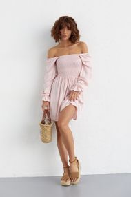 Платье с длинными рукавами и резинкой на груди LUREX пудра цвет S