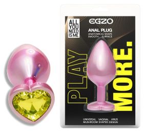 Анальна пробка EGZO Pink Perl Heart Plug S, рожева металева з кристалом Sex Aura