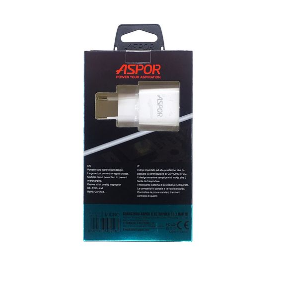 Мережевий зарядний пристрій Aspor A802 Plus 1 USB/2.4A LED + USB кабель Micro-білий | Зображення 3