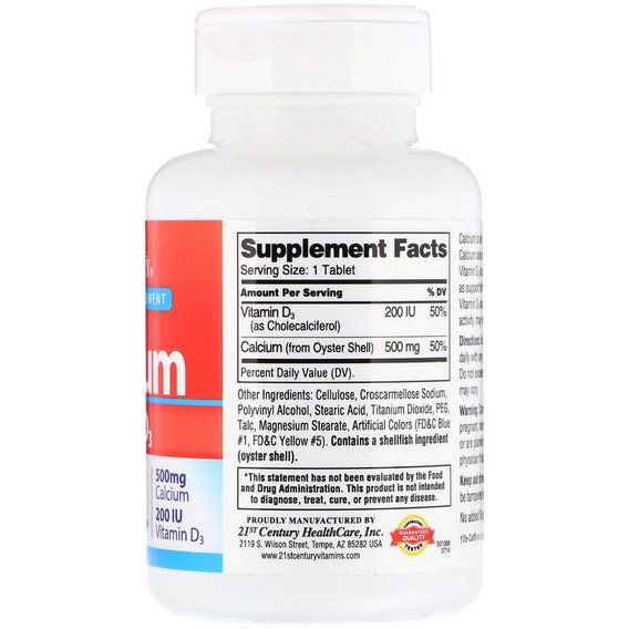 Микроэлемент Кальций 21st Century Calcium 500 + D3 200 IU 90 Caplets | Зображення 1