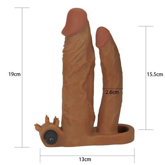 Насадка на член - Pleasure X-Tender Vibrating Double Penis Sleeve Add 2" Brown Sex Aura | Зображення 1