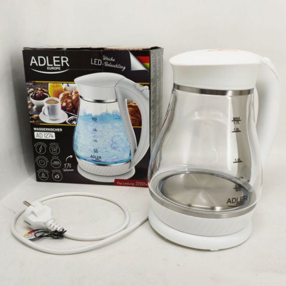 Чайник электро подсветка Adler AD 1274 1.7л 2200Вт, Электрический чайник с индикатором уровня воды XY-44 | Зображення 3