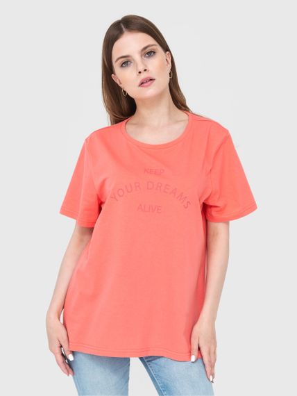 Футболка жіноча коралова з написом, XL