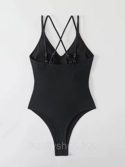 Цельный слитный женский купальник на тонких бретелях с поясом, Mbk262, цвет черный, размер S | Зображення 3