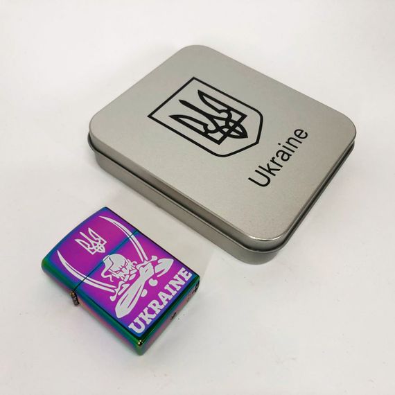 Дугова електроімпульсна запальничка USB Україна (металева коробка) HL-449. VF-976 Колір: хамелеон | Зображення 1