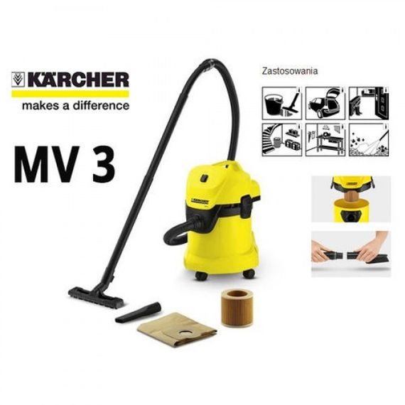 Гарний контейнерний пилосос для дому Kärcher WD 3 17/4/2 з паперовим фільтром-мішком для сухого та вологого прибирання | Зображення 1