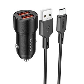 АЗП Borofone BZ19 Wishdom (2USB-A) + кабель USB to Type-C Black