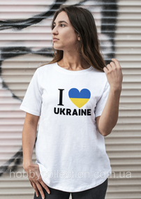 Футболка жіноча із принтом "I Love UKRAINE" біла