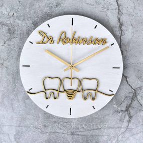 Іменні настінні дерев'яні годинники стоматолога Подарок дантисту або ортодонту, зубному лікарю