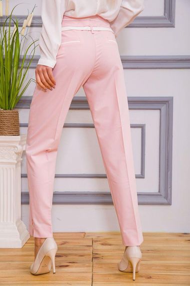 Классические женские брюки розового цвета с поясом 182R245 | Зображення 3