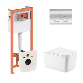 Готовое решение Qtap для ванной комнаты: подвесной унитаз Gemini Ultra Quiet 520×360×350 + комплект инсталляции Nest 4 в 1 (кругла