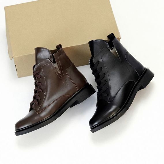 Дизайнерські зимові черевики колір Шоколад натуральна шкіра низький хід | Зображення 9