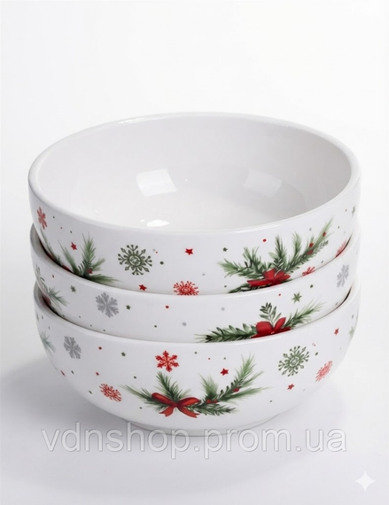 Тарелка глубокая новогодняя 16 см фарфоровая с рождественским декором SG-32-4 | Зображення 1