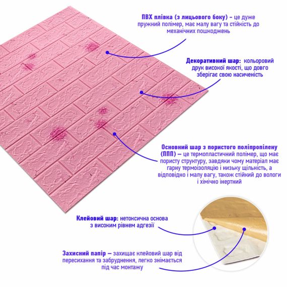 Декоративна 3D панель самоклейка під світло-рожевий цегла Кульбабка 700х770х5мм (022) SW-00000023 | Зображення 1