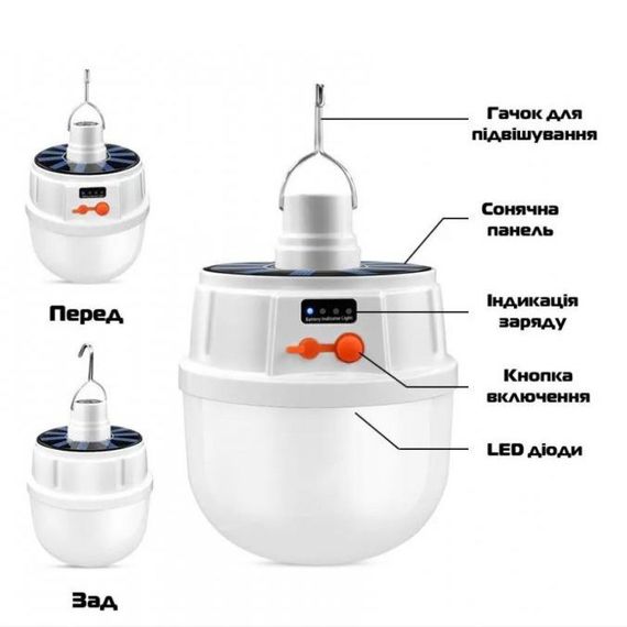 Акумуляторна кемпінгова LED лампа світильник JD-2022 із сонячною панеллю, кемпінговий підвісний | Зображення 8