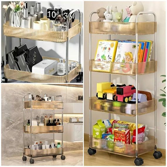 Етажерка мобільна триярусна універсальна з акрилу та металу 40х28,5х70с Бежева SW-00002111 | Зображення 6