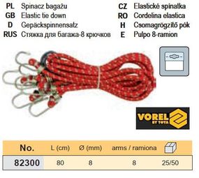 Стяжка багажу 8 гачків 80см х 8мм VOREL-82300