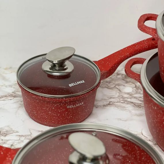 Набор посуды с гранитным антипригарным покрытием BellMax BM-305 из 12 предметов красный | Зображення 1