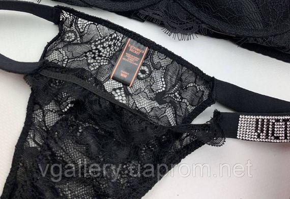 Жіночі трусики буферикова Victoria's Secret зі стразами, танга Вікторія Сікрет зі стразами L, Чорний | Зображення 1