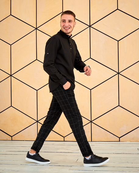 Сорочка льон довгий рукав чорний S L | Зображення 1