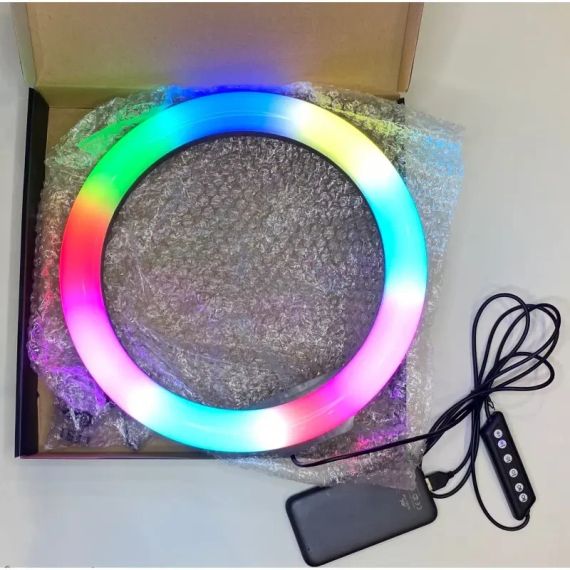 Кольцевая светодиодная лампа RGB LED RING MJ33/ 33 см с креплением для телефона | Зображення 3
