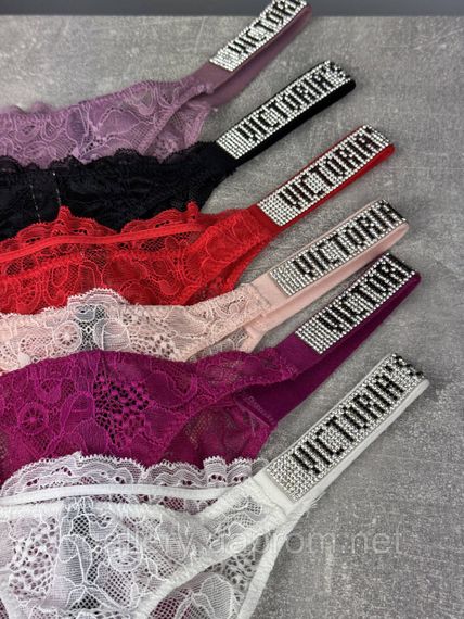 Женские трусики Виктория Сикрет со стразами, трусики бразилиана Victoria’s Secret, модные трусики танга Темно-розовый, XL | Зображення 2