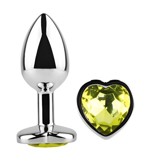 Анальная пробка с кристаллом EGZO - Silver Heart Plug Lime size M | Зображення 1