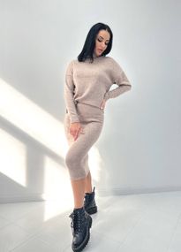 Женский теплый ангоровый костюм юбка и гольф GF07942 цвет бежевый, размер 42/44