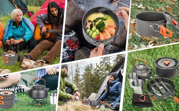Набор туристической посуды Camping cooking со столовыми приборами 10 в 1  / Набор посуды для похода, пикника и рыбалки | Зображення 2