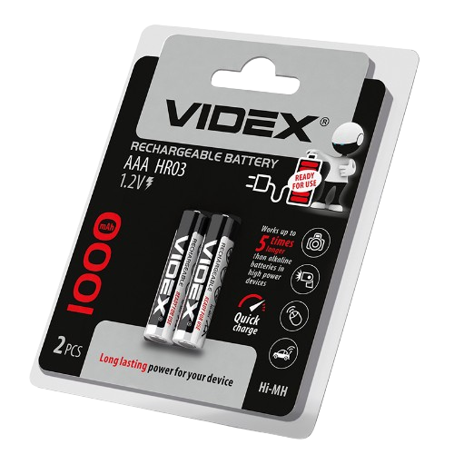 Акумулятор AAA/HR03 1000 mAh (бл-2шт) Videx | Зображення 1