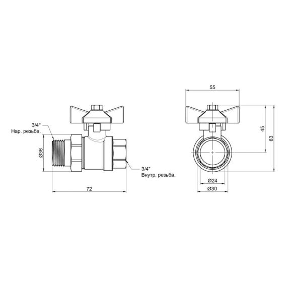 Кран кульовий "Американка" Thermo Alliance Base прямий 3/4" ВН SD221W20 | Зображення 1
