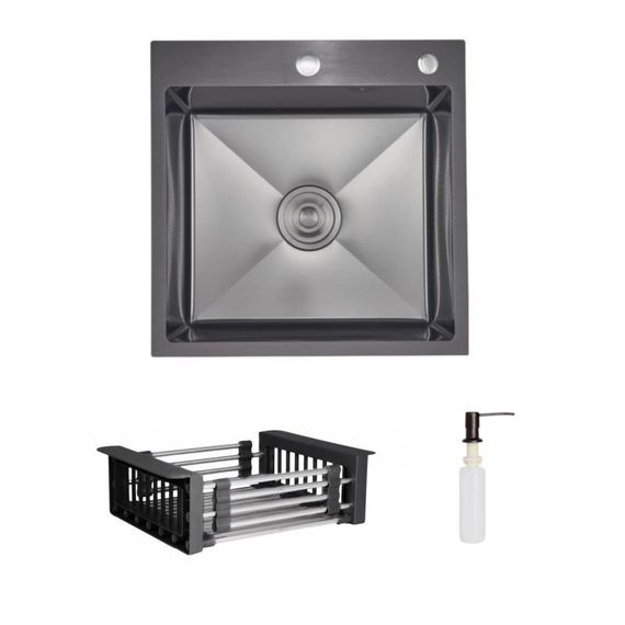Комплект Lidz Handmade H5050HB Мийка для кухні інтегрована Decor Black PVD Honeycomb у комплекті з дозатором + Lidz LIDZK01B