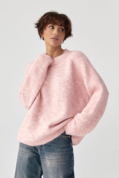 Теплий в'язаний светр oversize - пудра цвет, ONE SIZE (є розміри)