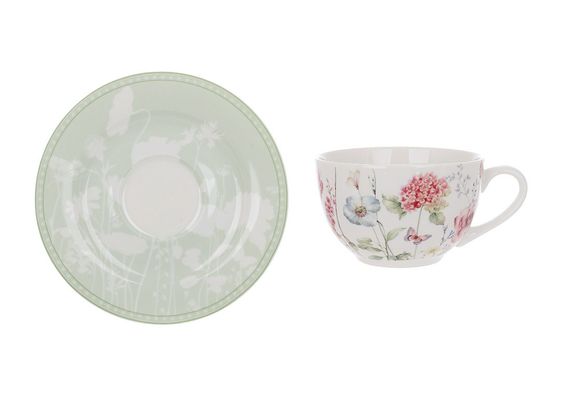 Чашка з блюдцем Bona Di Flower Garden K051 280 мл 15.5 см біла