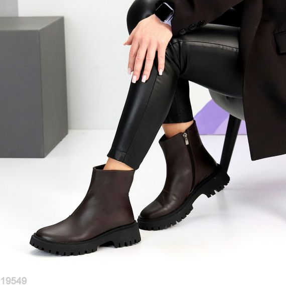 Топові лаконічні зимові шкіряні черевики колір Шоколад | Зображення 3