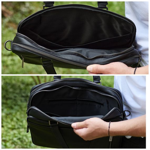Офісна чоловіча сумка через плече 39х29х10, шкіряний портфель-месенджер для бізнесу, чорний | Зображення 3