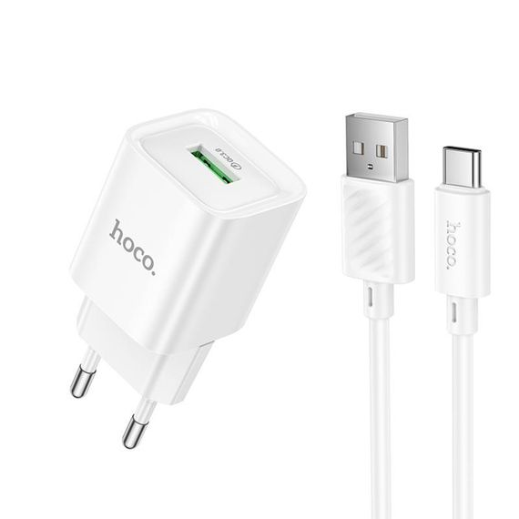 МЗП Hoco C145A Charm QC3.0 18W (1USB-A) + кабель USB to Type-C White