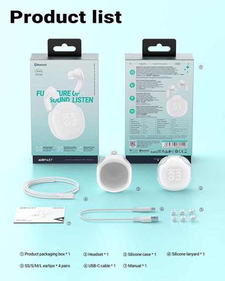 Навушники TWS Acefast T9 porcelain white | Зображення 4